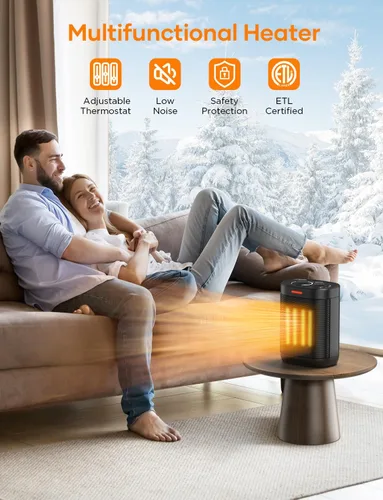 Miniatura 3 de Calentador de espacio de 1000 W, pequeño calentador de espacio de cerámica con termostato, mini calentador eléctrico portátil con calor de seguridad