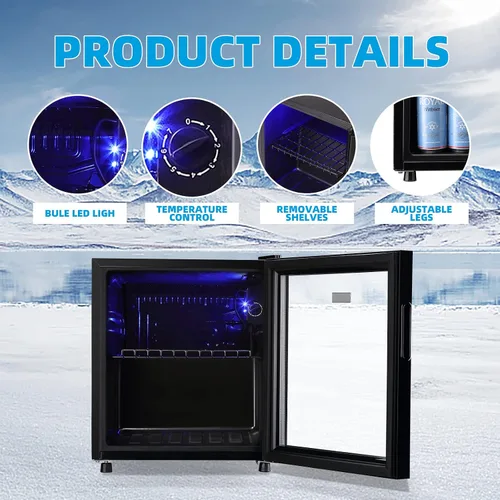Miniatura 6 de WANAI Mini refrigerador de 60 latas, refrigerador de bebidas, puerta de vidrio, enfriador de bebidas para cervezas, exprimidor de vino, estantes