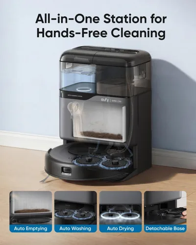 Miniatura 8 de eufy Robot aspirador Omni C20, 7,000 Pa, 60 días de autovaciado, lavado automático de trapeador, secado automático, 3.35 pulgadas ultra delgado
