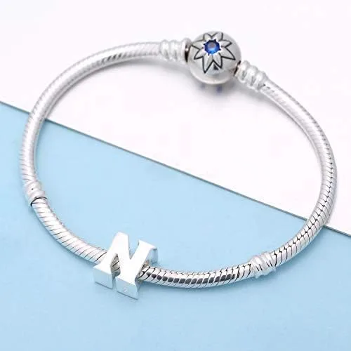 Miniatura 6 de Dijes del alfabeto para pulseras Pandora de plata de ley 925, letra inicial A-Z, cuentas del alfabeto para mujeres y niñas
