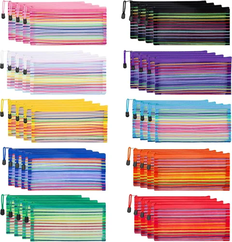 JARLINK Paquete de 40 bolsas de malla con cremallera de 10 colores, bolsas de almacenamiento para lápices, bolsa multiusos para lápices a granel