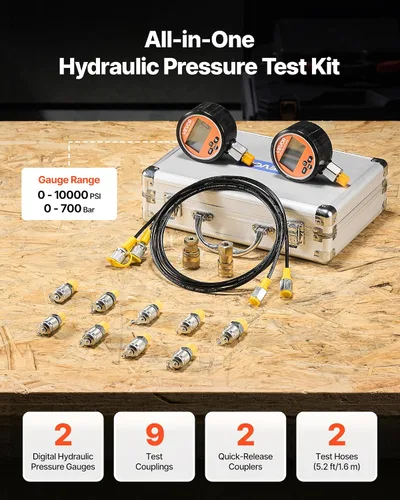 Miniatura 2 de VEVOR Kit de acoplamiento de prueba de presión hidráulica digital, probador de manómetro de manómetro de 10000 PSI con 2 calibradores, 9