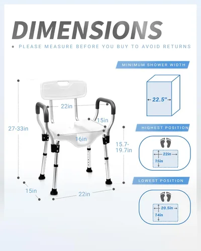 Miniatura 4 de Sangohe Silla de ducha - Sillas de ducha para ducha interior - Asiento en forma de U Asiento de ducha resistente - Sillas de ducha con brazos