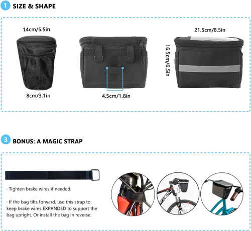 Miniatura 6 de Bolsa de Manillar para Bicicleta Infantil con Montura para Teléfono y Enfriador - Cesta Frontal para Bicicleta de Niños, Niñas, Niños Pequeños