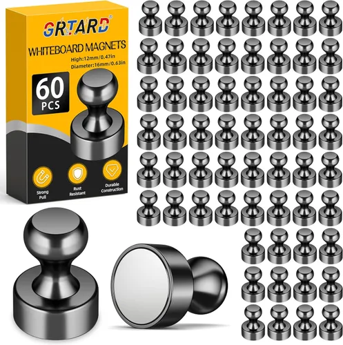 Miniatura 7 de Grtard Paquete de 48 Chinchetas Magnéticas Negras, Imanes de Refrigerador para Pizarra Blanca, Imanes de Pizarra Blanca Imanes de Refrigerador, Negro