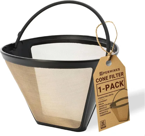 PERMINKS Filtro de café reutilizable #4 cono de repuesto para cafetera Cuisinart Ninja Hamilton Beach – Cesta de filtro de malla metálica en tono