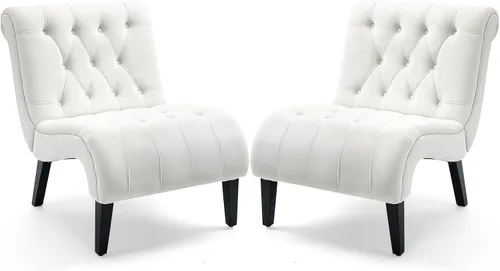 AVAWING Juego de 2 sillas decorativas sin brazos, sillas tapizadas con botones copetudos para sala de estar con patas de madera, cómoda silla de