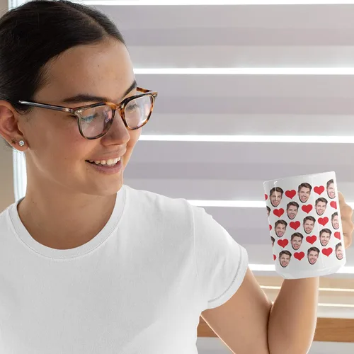 Miniatura 5 de Tazas de café personalizadas con múltiples caras de 15 onzas con corazones, tu foto en taza de café para hombres, mujeres y mascotas, regalos