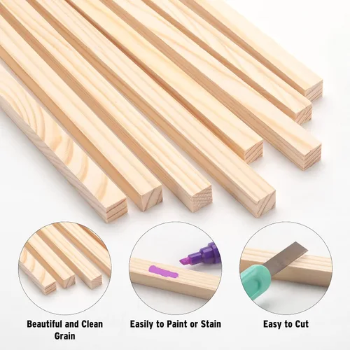Miniatura 4 de Tacos de madera para manualidades de 1/2 x 6 pulgadas, 20 varillas cuadradas de madera, palos de madera sin terminar, pequeñas tiras de madera