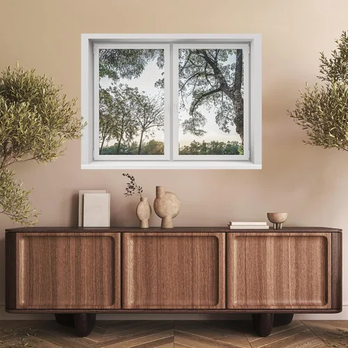 Miniatura 3 de SIGNWIN Adhesivo de pared removible/mural de pared para ventana, vegetación exuberante y árboles iluminados por el sol, fotografía, realismo