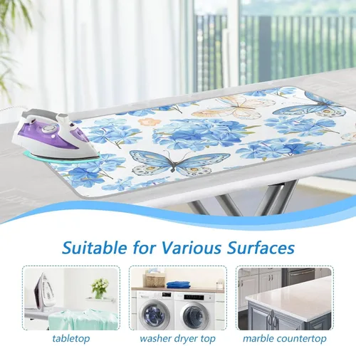 Miniatura 5 de Tapete de planchado de mariposa floral azul, manta portátil con soporte de silicona para planchar para mesa de viaje, resistente al calor, doble