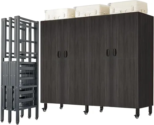 Miniatura 11 de Armario plegable portátil con ruedas, 2000 libras, perchero resistente con tapa, perchero de metal independiente para ropa, sistema