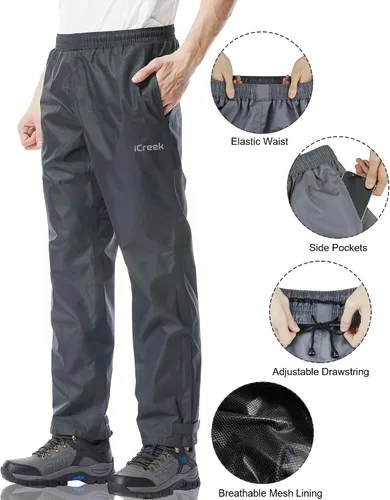 Miniatura 3 de iCreek Pantalones de lluvia para hombre, impermeables, resistentes al viento, ligeros, para senderismo, trabajo, lluvia, al aire libre, para golf