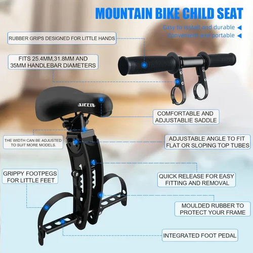Miniatura 2 de XIEEIX Child Bike Seat, Kids Bike Seat with Guardrail, High Seat Cushion Backrest Mountain Bike Child Bike Seat, Bicycle Child Safety Seat for
