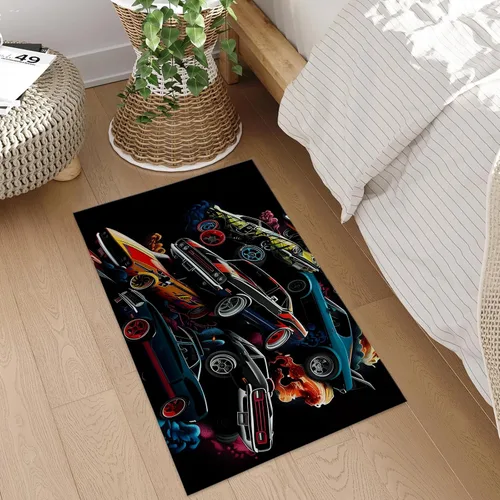 Miniatura 3 de Muscle Cars - Tapete para puerta de interior, 17 x 29.5 pulgadas, tapete para entrada, sala de estar o baño, tapete antideslizante, diseño retro