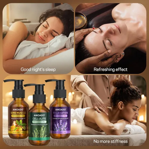 Miniatura 7 de Aceite de masaje para terapia de masaje, aceites de masaje para músculos doloridos – 10.5 oz, aceite de árnica, eucalipto anticelulítico, aceites