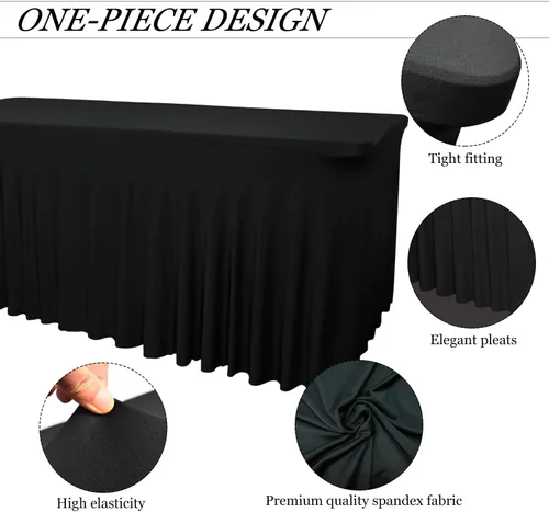 Miniatura 4 de Paquete de 2 Faldones de Mesa Rectangulares Negros, 48L x 24A x 30Al Pulgadas, Manteles Ajustados de Spandex Elástico, Resistentes a las Arrugas