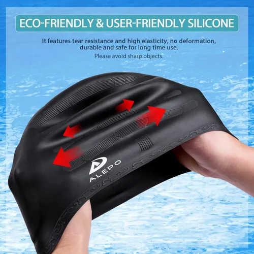 Miniatura 3 de Alepo 2 Pack Unisex Swim Caps with 3D Ear Protection, Durable Flexible Silicone Swimming Hats for Women Men Kids Adults, Bathing Swimming Caps for