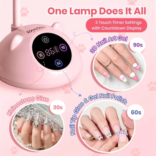 Miniatura 7 de Beetles - Lámpara de uñas de curado flash Meowgic StrawPurr UV, lámpara de uñas con cuello de cisne recargable, luz LED inalámbrica con pantalla