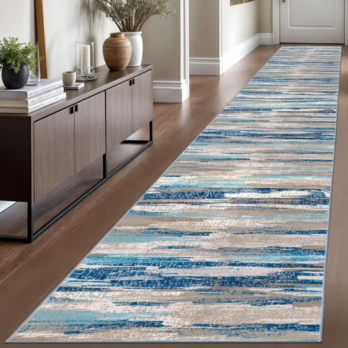 Miniatura 93 de Lansny Alfombra moderna abstracta de 2 x 5 pies, color negro, gris, blanco, lavable, alfombra de entrada para cocina, alfombra antideslizante suave