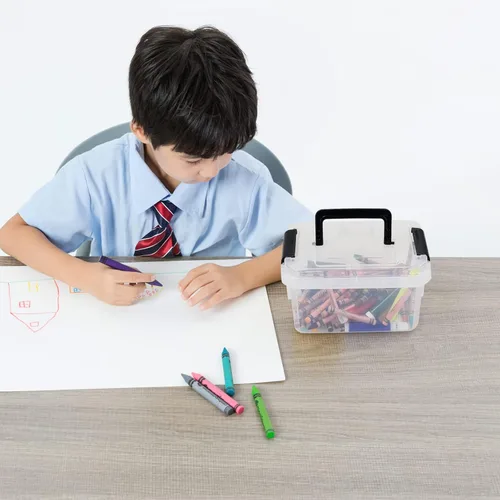 Miniatura 5 de Jekiyo Caja de plástico de 2.5 cuartos de galón, contenedor transparente con mango negro, 4 paquetes