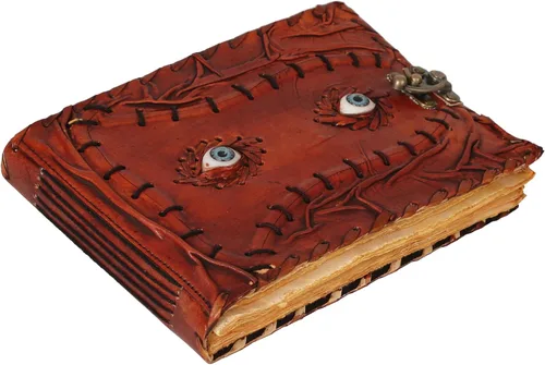 Miniatura 10 de Cuaderno de piel de hechizos personalizable Hocus Pocus con diseño de tercer ojo, papel con borde antiguo, grimorio vintage, cuaderno de bruja