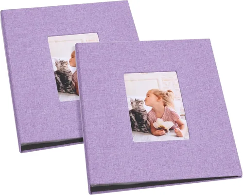 Miniatura 19 de Álbumes de fotos pequeños para fotos de 4 x 6, paquete de 2 libros de memoria con cubierta de lino con ventana de exhibición, cada uno con capacidad