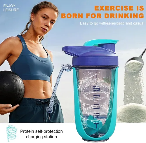 Miniatura 5 de Botella agitadora de proteínas de 20 onzas, botellas deportivas para mezclas de proteínas con batidora, botella mezcladora, taza agitadora portátil