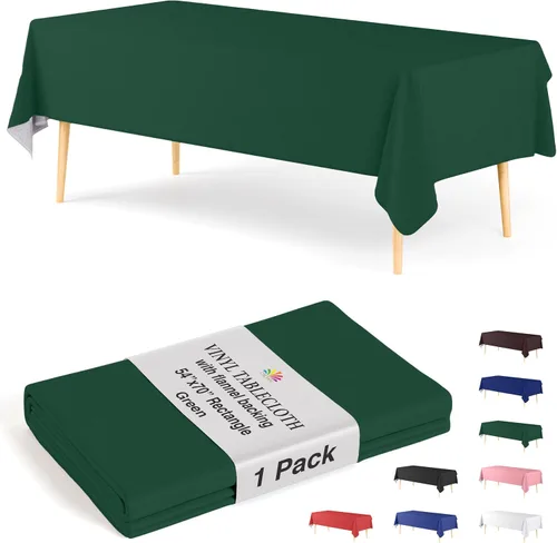 Miniatura 16 de Exquisite Manteles de vinilo azul de 54 x 70 pulgadas - Paquete de 3 manteles rectangulares con reverso de franela, plástico, reutilizable e
