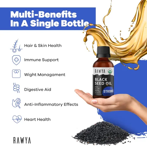 Miniatura 7 de RAWYA Aceite de semilla negra, sabor extrafuerte, alto TQ, prensado en frío, botella de vidrio, aceite de nigella sativa, ideal para el cuidado
