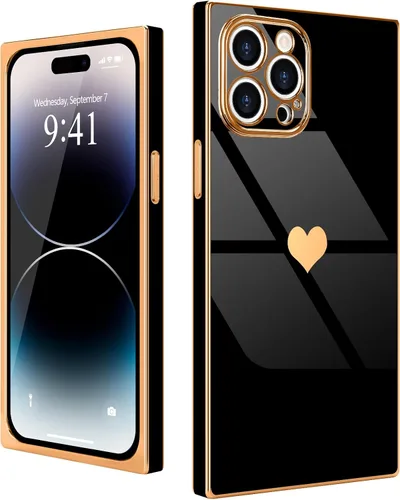 Miniatura 18 de Compatible con iPhone 12 Funda Rectangular Bonita Chapado Dorado Lujo Corazón de Amor Funda de Teléfono para Mujeres Niñas A Prueba de Golpes