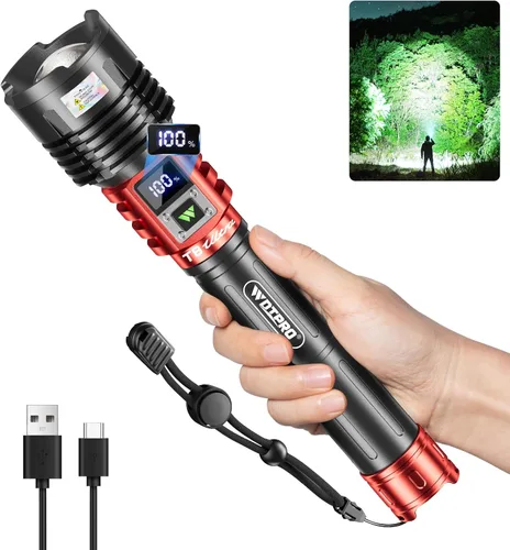 Miniatura 10 de WdtPro Linternas LED recargables de alto lúmenes, linterna recargable súper brillante de 90000LM con pantalla LCD, 5 modos y potente linterna
