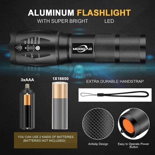 Miniatura 3 de Paquete de 3 linternas superbrillantes, linterna LED de alto lúmenes con haz zoomable, mini linternas para acampar, senderismo, pasear perros