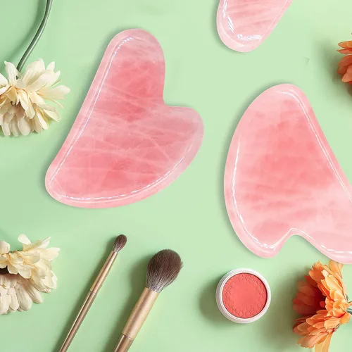 Miniatura 3 de Gua Sha - Herramienta de masaje de cuarzo rosa, herramienta facial de jade para cuello, cuerpo, spa, acupresión, raspado, masaje, tratamiento