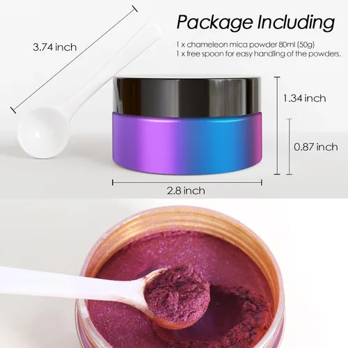 Miniatura 4 de Ceya Polvo Mica Camaleón, 50g/1.8oz Ámbar Rosado Cromo Polvo para Uñas, Pigmento de Efecto Perlescente con Cambio de Color de Grado Cosmético