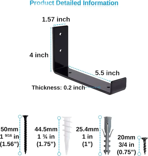 Miniatura 2 de Soportes de estante Paquete de 4 soportes flotantes resistentes de 6.0 pulgadas de largo x 4.0 pulgadas de alto x 1.5 pulgadas de ancho, estantes