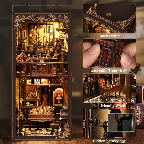 Miniatura 4 de NFEHGXAE Kits de rincón de libros para adultos, kit de casa de muñecas en miniatura con luces LED, rompecabezas de madera 3D, adolescentes