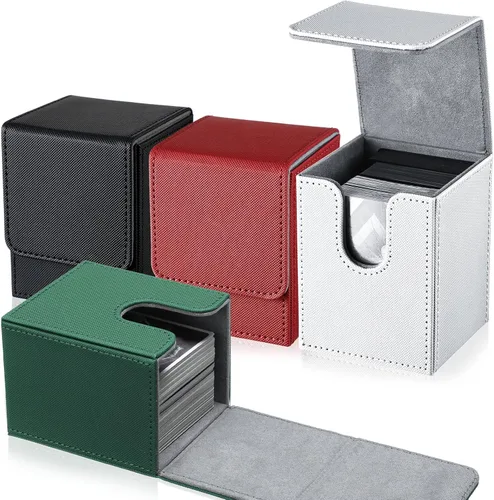 Miniatura 13 de Yookeer 4 cajas de cuero para cartas, caja de juego de cartas para coleccionar, compatible con MTG Commander (rosa, naranja, arena, gris, horizontal)