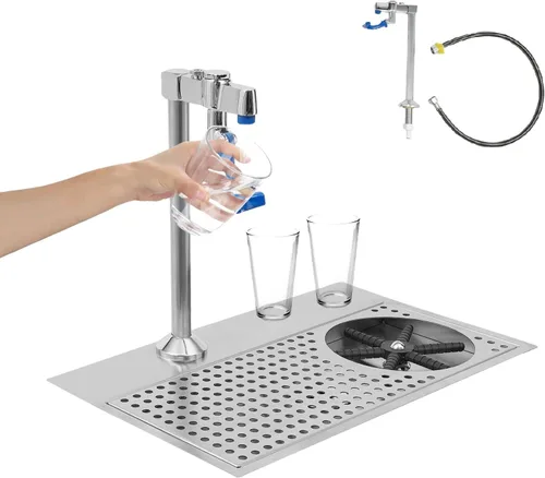 Enjuague de vidrio, arandela de vasos de acero inoxidable con grifo, enjuague de tazas con tabla de drenaje perforada para bar, cafetería, cocina