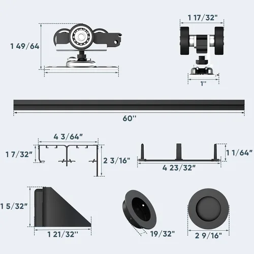 Miniatura 7 de JUBEST Kit de herrajes para puerta corrediza de 1,5 m de alta resistencia con tiradores de dedo, resistente pista de aluminio para sistema de 2