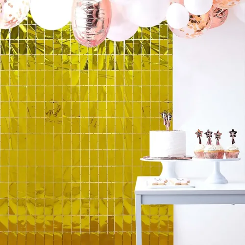 Miniatura 2 de Efavormart - Telón de fondo rectangular de aluminio metálico dorado brillante para puerta, ventana, fiesta, 3 x 6.5 pies