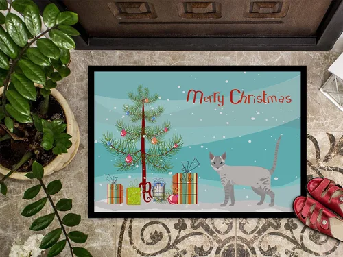 Miniatura 2 de Caroline's Treasures CK4667JMAT Ojos Azules Cat Merry Christmas Felpudo de 24 x 36 pulgadas, tapete para puerta delantera, para interiores