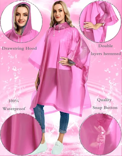 Miniatura 37 de Paquete de 2 ponchos de lluvia para adultos, reutilizables, impermeables, de supervivencia, emergencia, resistente, con capucha con cordón