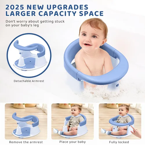 Miniatura 5 de Asiento de baño para bebé, asiento de bañera para niños pequeños de 6 a 12 a 24 meses, artículos esenciales de baño para bebés, gran regalo de ducha