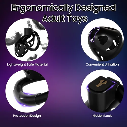 Miniatura 6 de Jaula de Castidad Masculina Juguetes Sexuales - Jaula Ligera para Pene Dispositivo de Castidad con Anillos de 3 Tamaños y Cerradura Invisible