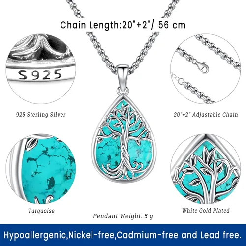 Miniatura 158 de Joyas de turquesa para mujeres y hombres de plata de ley 925 con colgante de urna para cenizas, collar con medallón de imagen, martillo de Thor