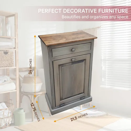 Miniatura 3 de Peaceful Classics Mueble oculto para basura - Decorativo para baño, oficina y dormitorio - Cubo de basura rebatible de madera (Pewter)