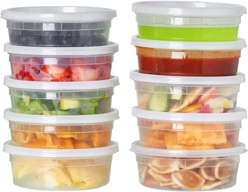 Miniatura 10 de FULING Paquete de 48 recipientes de plástico de 16 onzas con tapas, recipientes desechables para almacenamiento de alimentos, recipientes