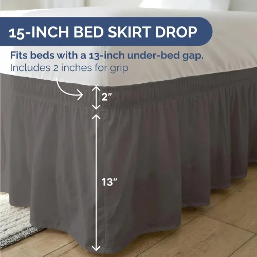 Miniatura 4 de CGK Linens - Falda de cama envolvente con volantes, color gris oscuro, para camas de tamaño matrimonial con altura de 15 pulgadas sin arrugas, 06
