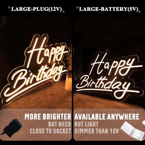 Miniatura 4 de Letrero de neón grande de feliz cumpleaños, letrero LED de 12 V para decoración de pared (22.4 x 14.3 pulgadas)